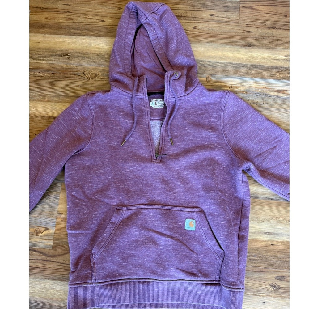 Carhartt‎ Womens Purple Space Dye Quarter Zip Relaxed Fit Hoodie Sweatshirt M - Picture 4 of 5